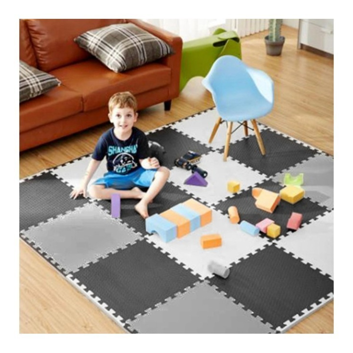 Suur puslematt must/hall/valge 180x180cm 9 osa