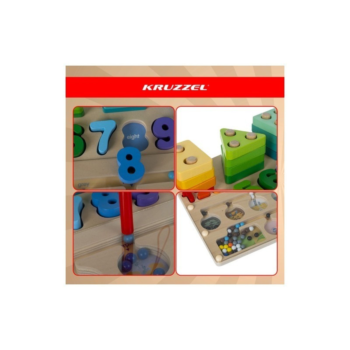 Kruzzel 3-in-1 Montessori koka šķirotājs