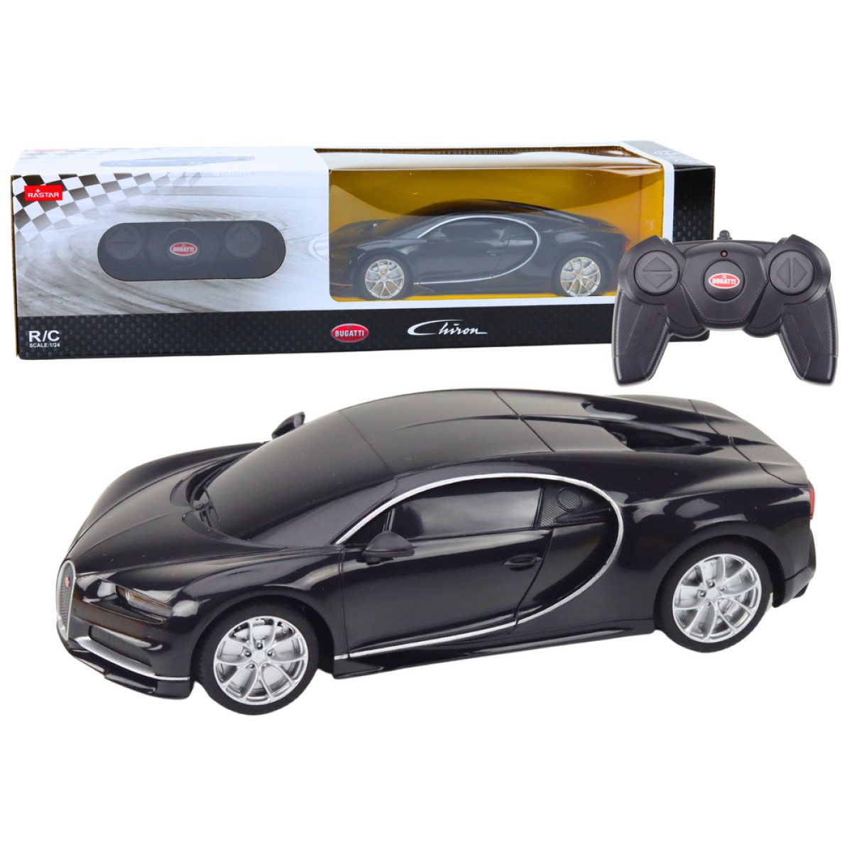Bugatti Veyron Chiron melna RC automašīna 1:24