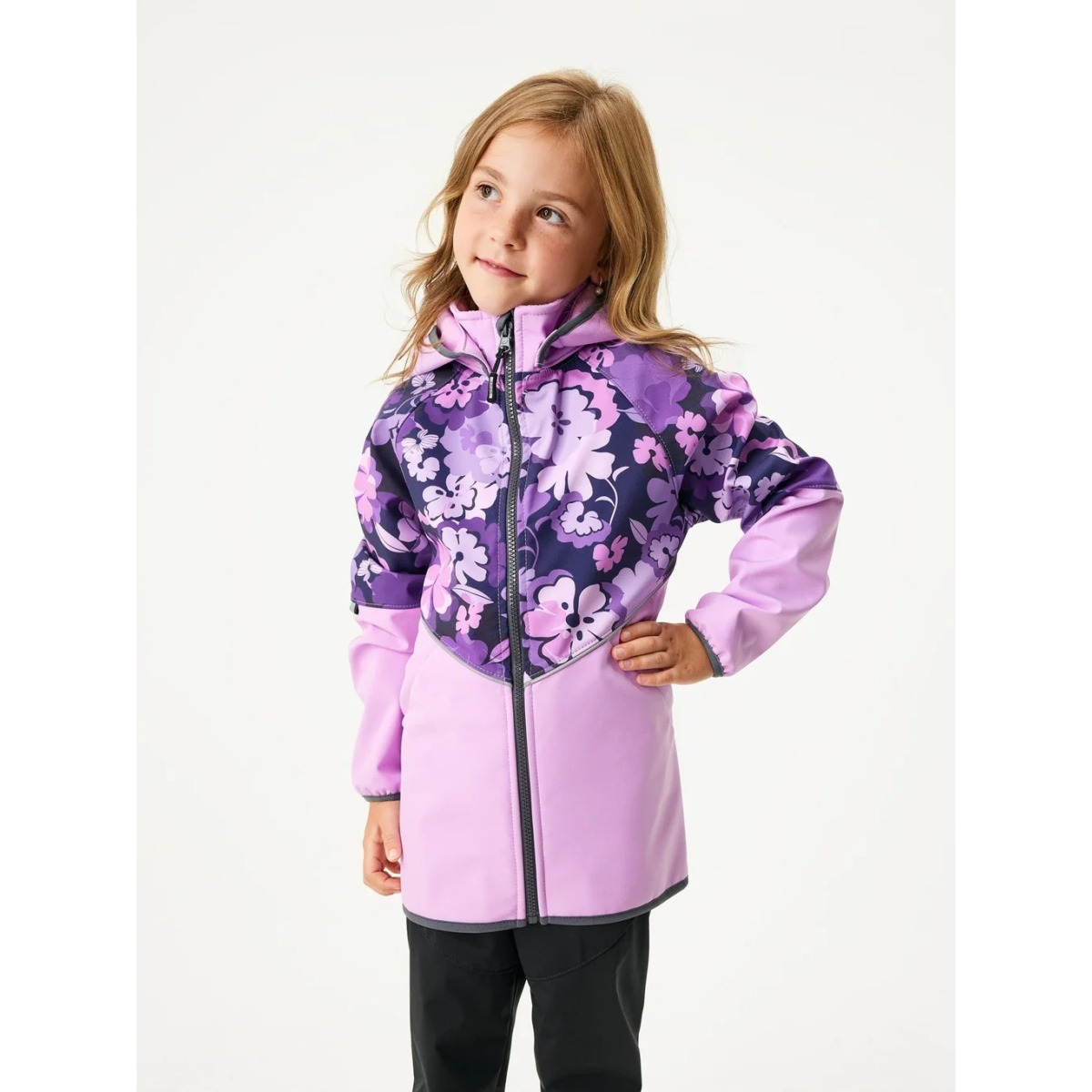 Bērnu softshell jope fliisvoodriga Slim, helelilla-lilled