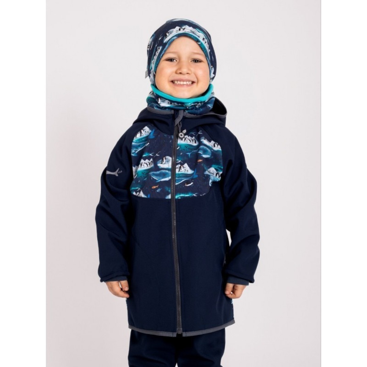 Bērnu softshell jaka Basic ar flīsa oderi, tumši zila/rozā