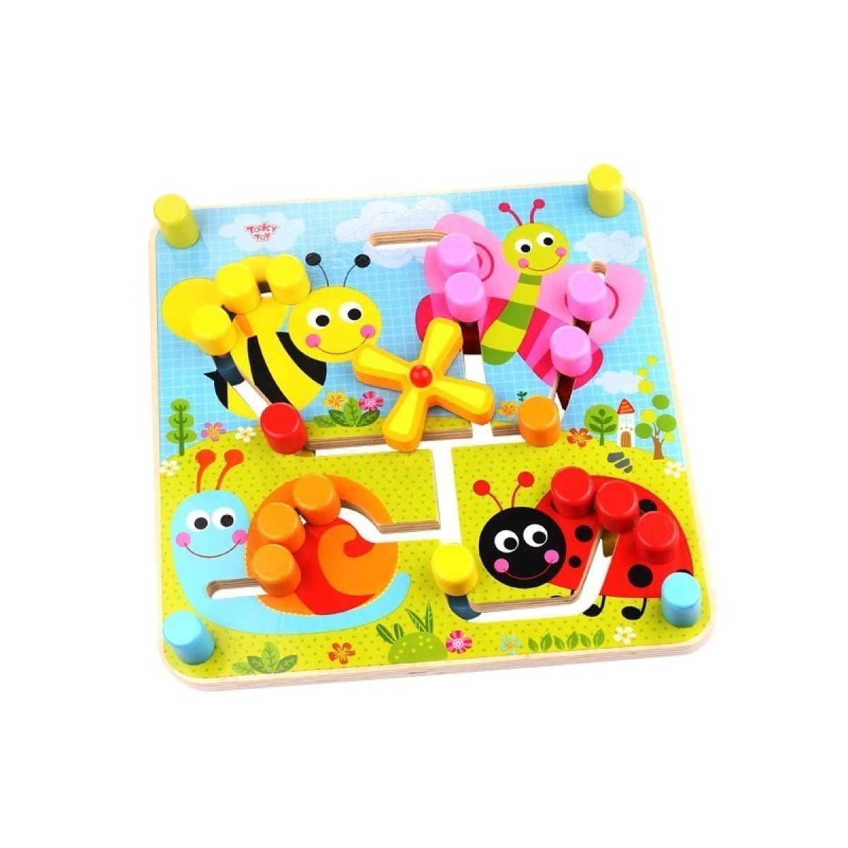 Tooky Toy divpusējs koka labirints ar formām un dzīvniekiem