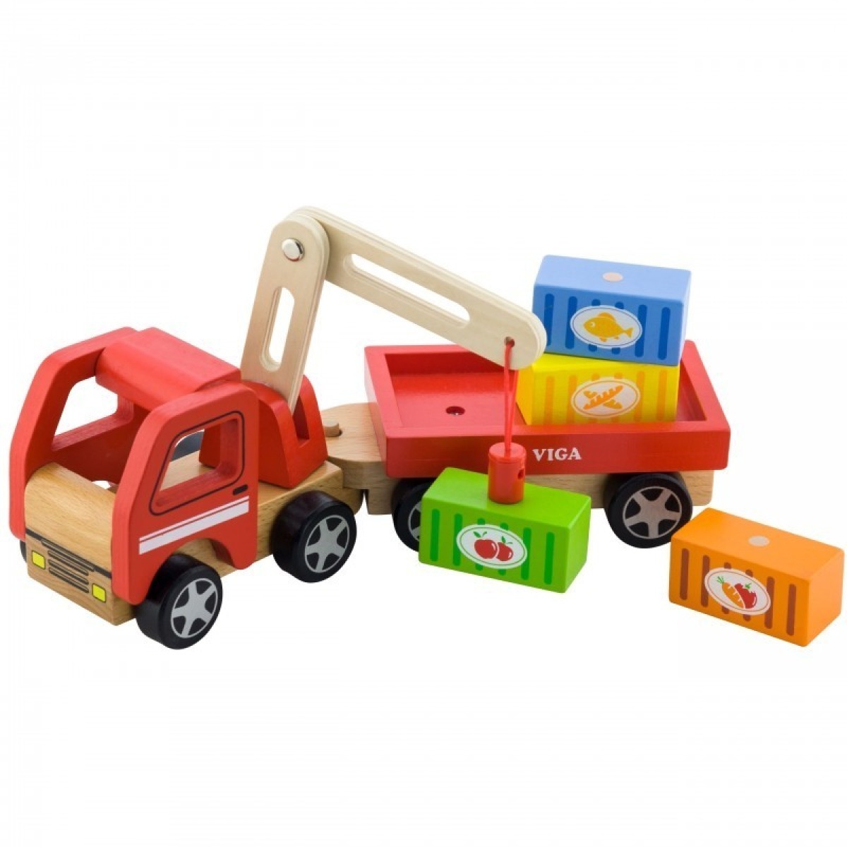 Viga Toys koka kraana konteineritega
