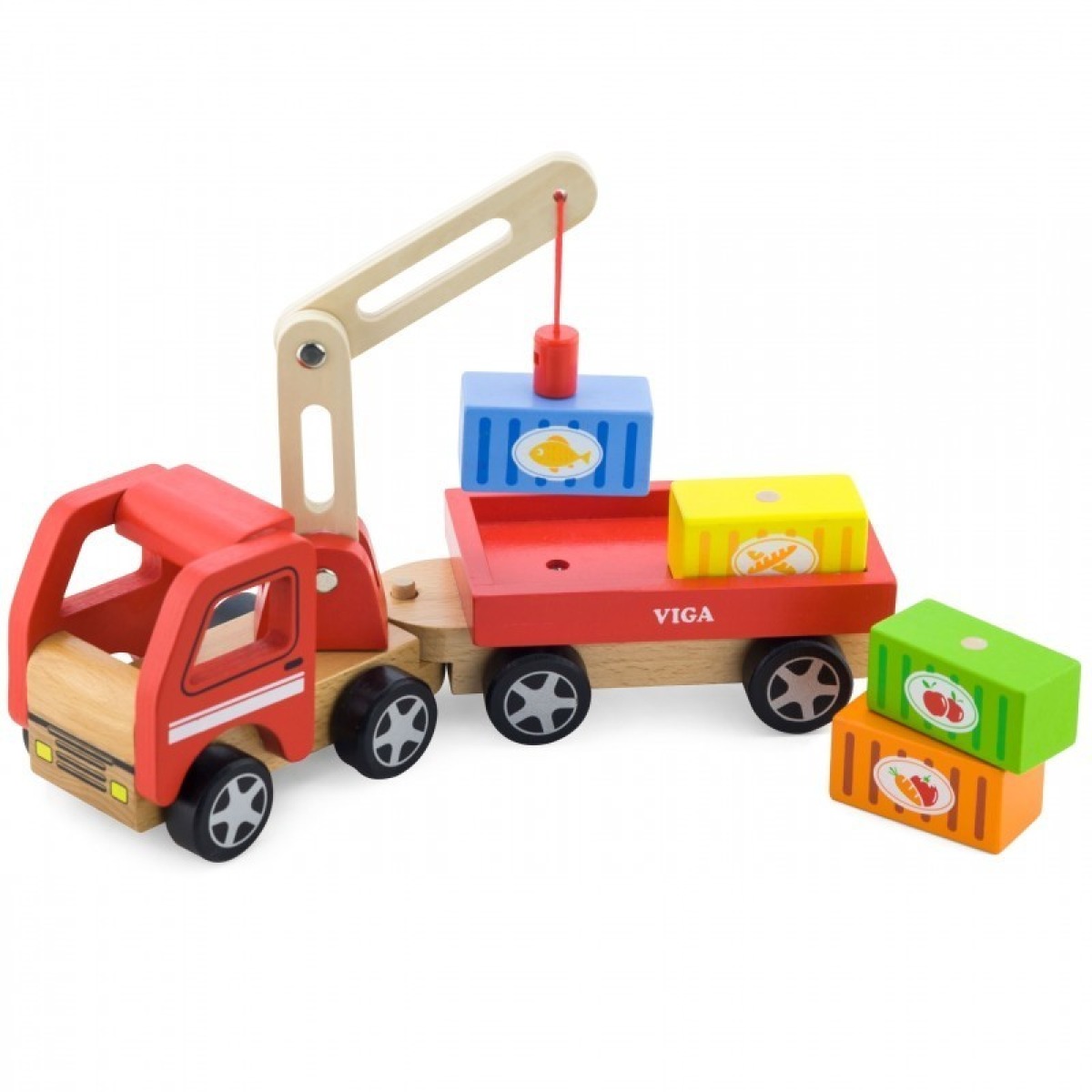 Viga Toys koka kraana konteineritega
