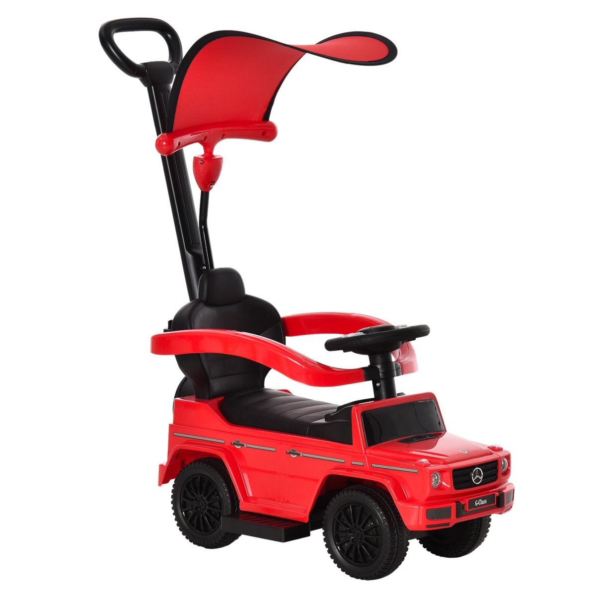 Sarkans 3-in-1 braucamratiņš ar stumšanas rokturi un stūri