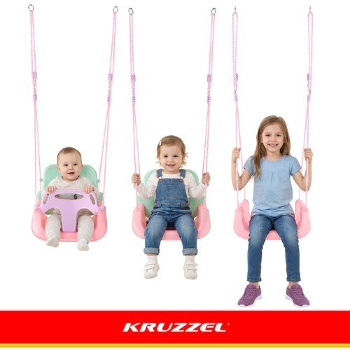 KRUZZEL 3-in-1 bērnu šūpoles pasteļtoņos, līdz 30 kg