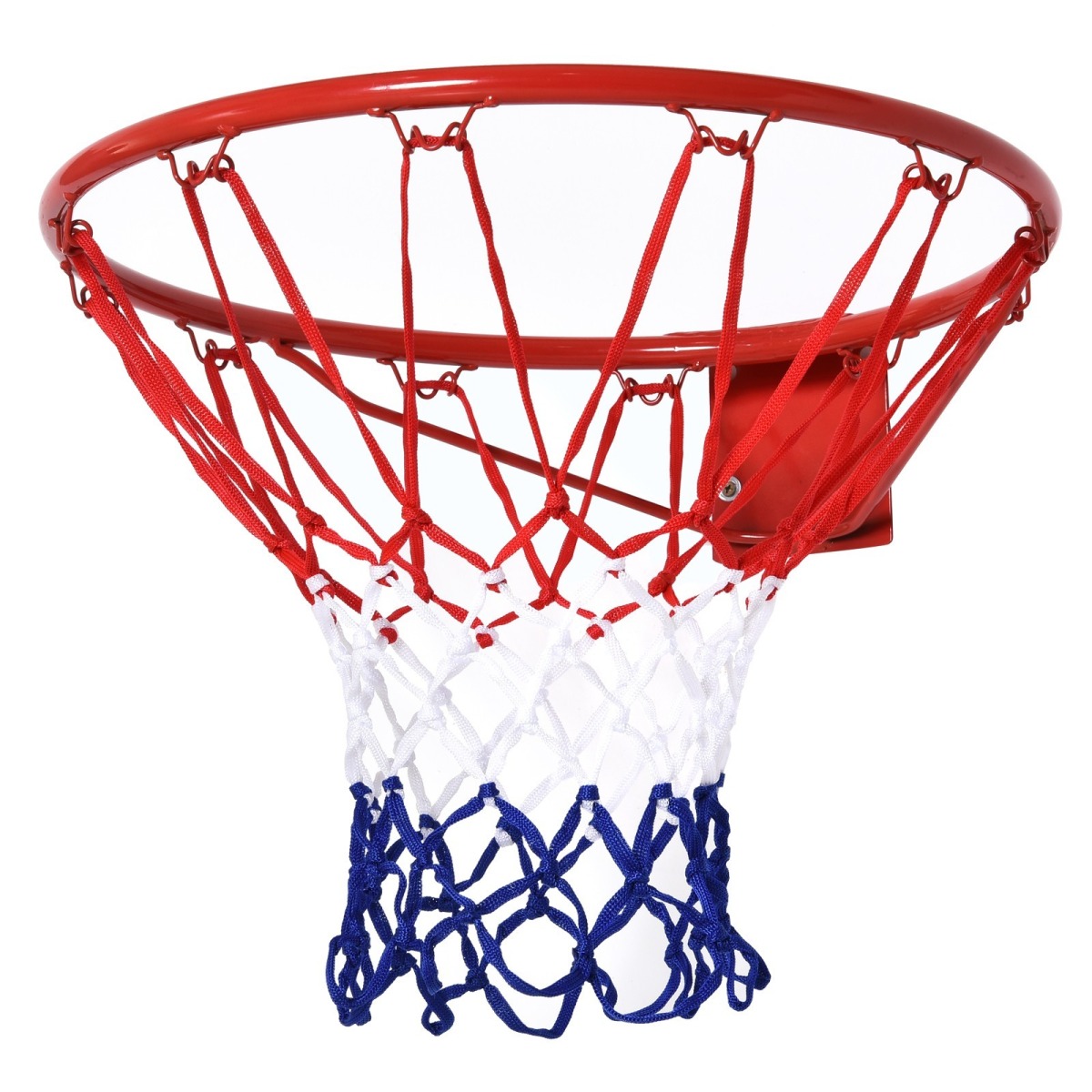 Pie sienas stiprināms sarkans, zils un balts basketbola grozs lietošanai iekštelpās un ārā