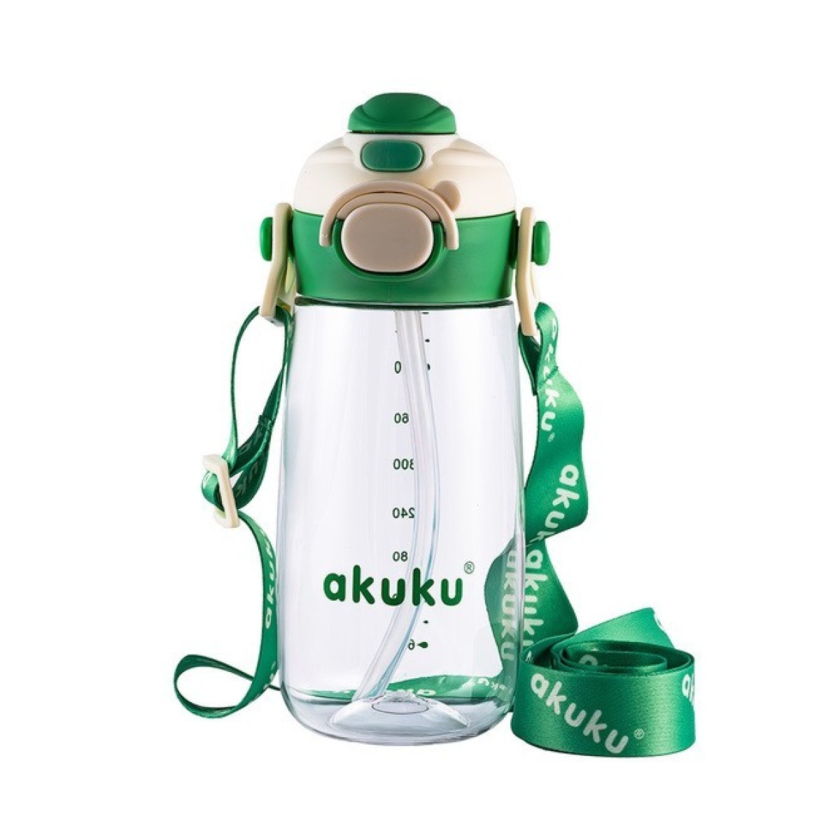 Skolas ūdens pudele ar salmiņu 480ml, zaļā krāsā