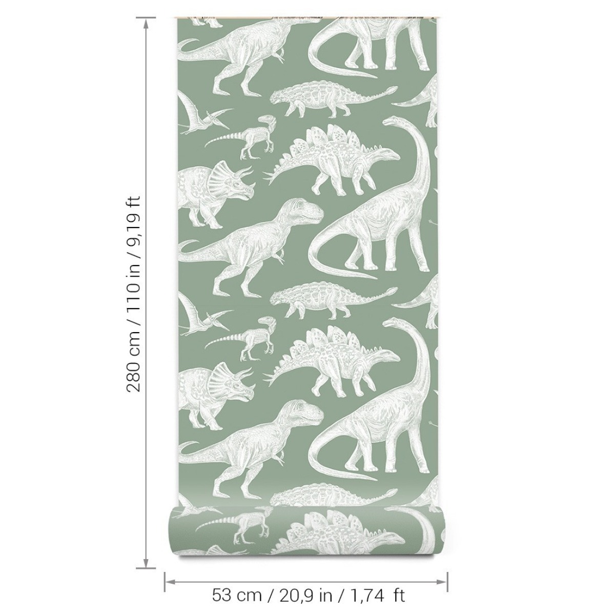 Pastelowe Love® bērnu tapetes Dino, Matcha Green