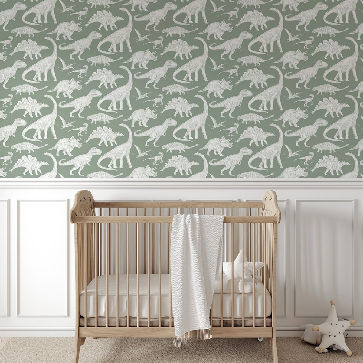 Pastelowe Love® bērnu tapetes Dino, Matcha Green