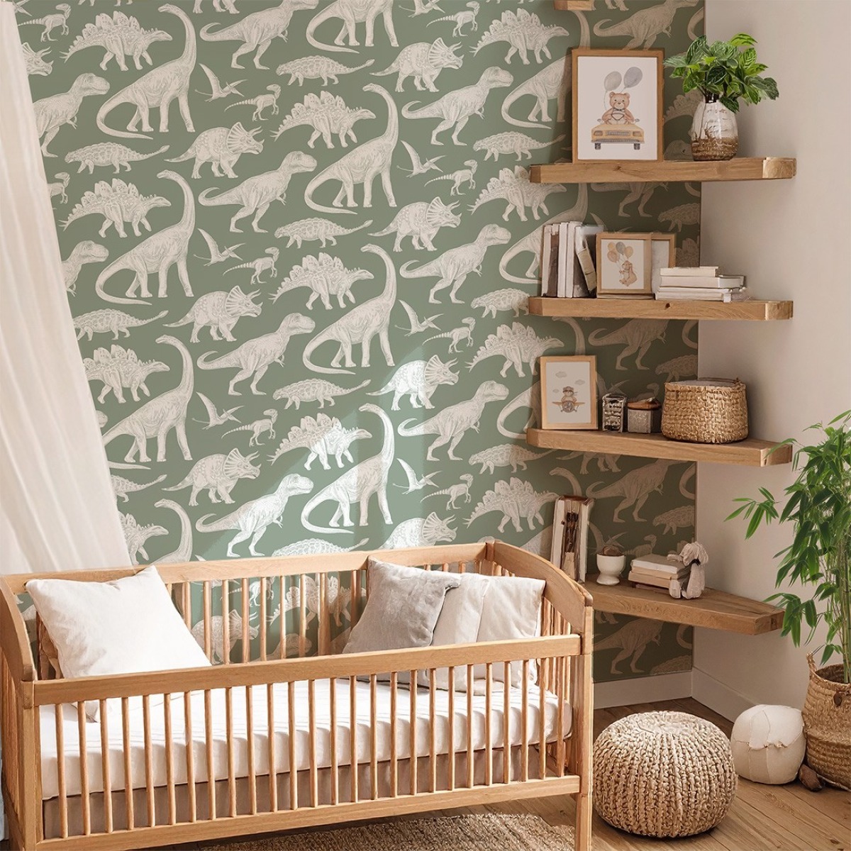 Pastelowe Love® bērnu tapetes Dino, Matcha Green