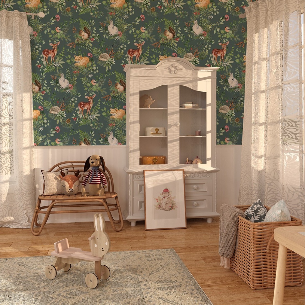 Pastelowe Love® bērnu tapetes Woodland, zaļas