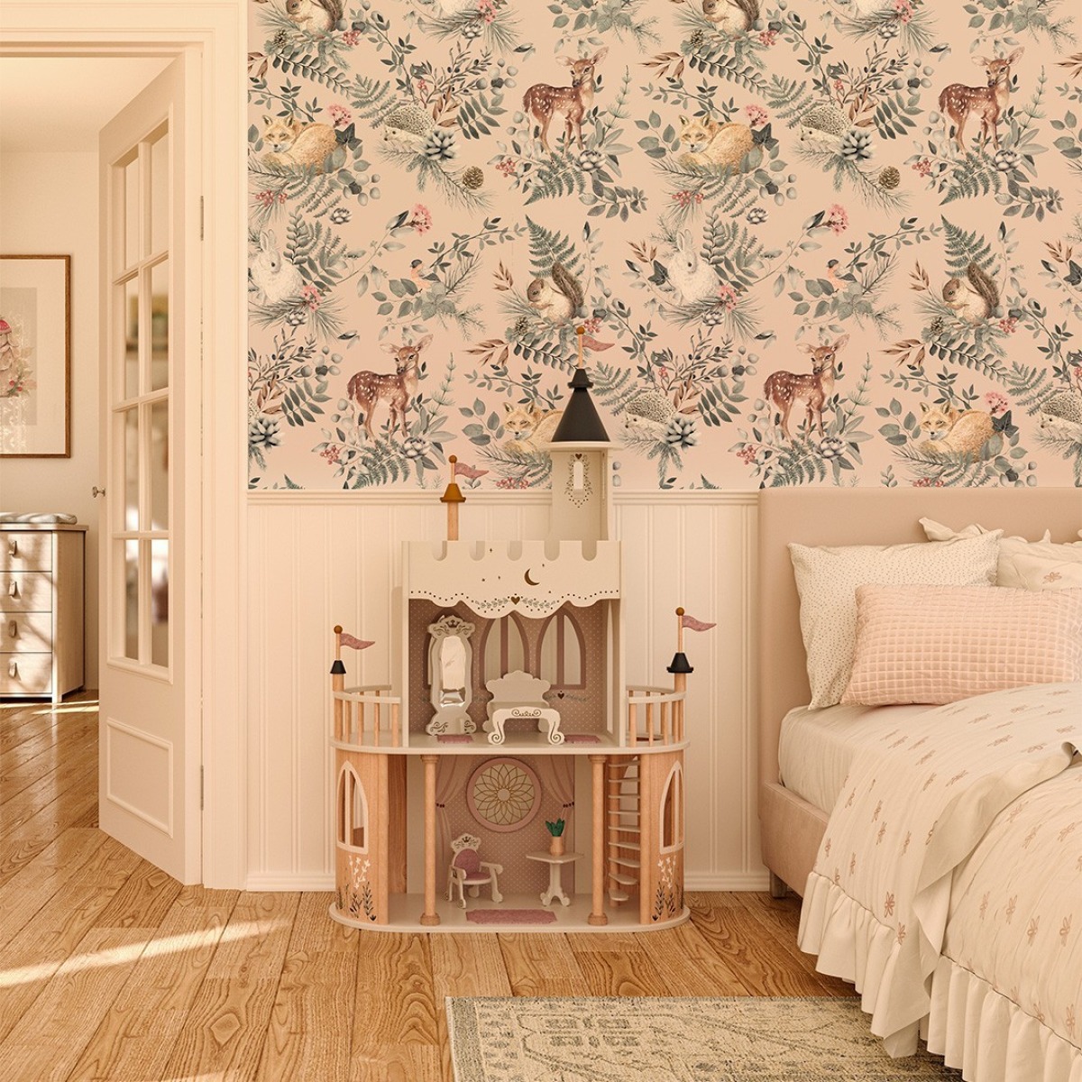 Pastelowe Love® bērnu tapetes “Woodland”, rozā