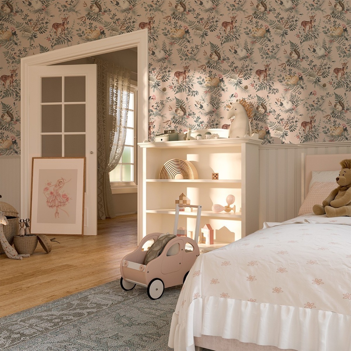 Pastelowe Love® bērnu tapetes “Woodland”, rozā