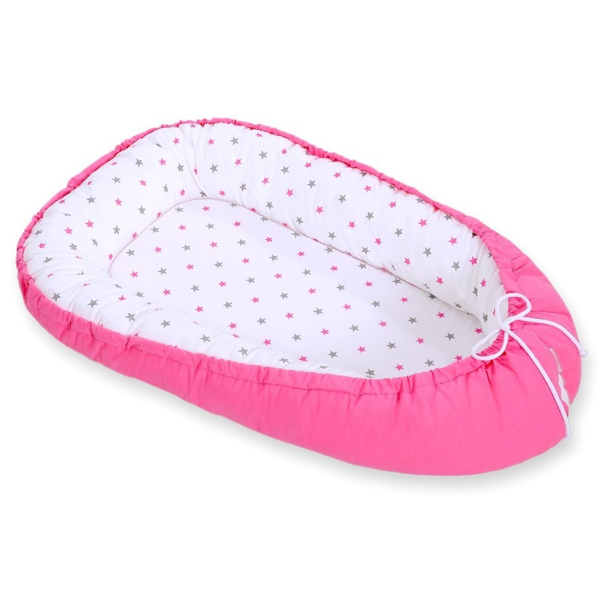 Bobono abpusēji lietojamais Premium mazuļa kokons — Stars Grey-Pink / Pink