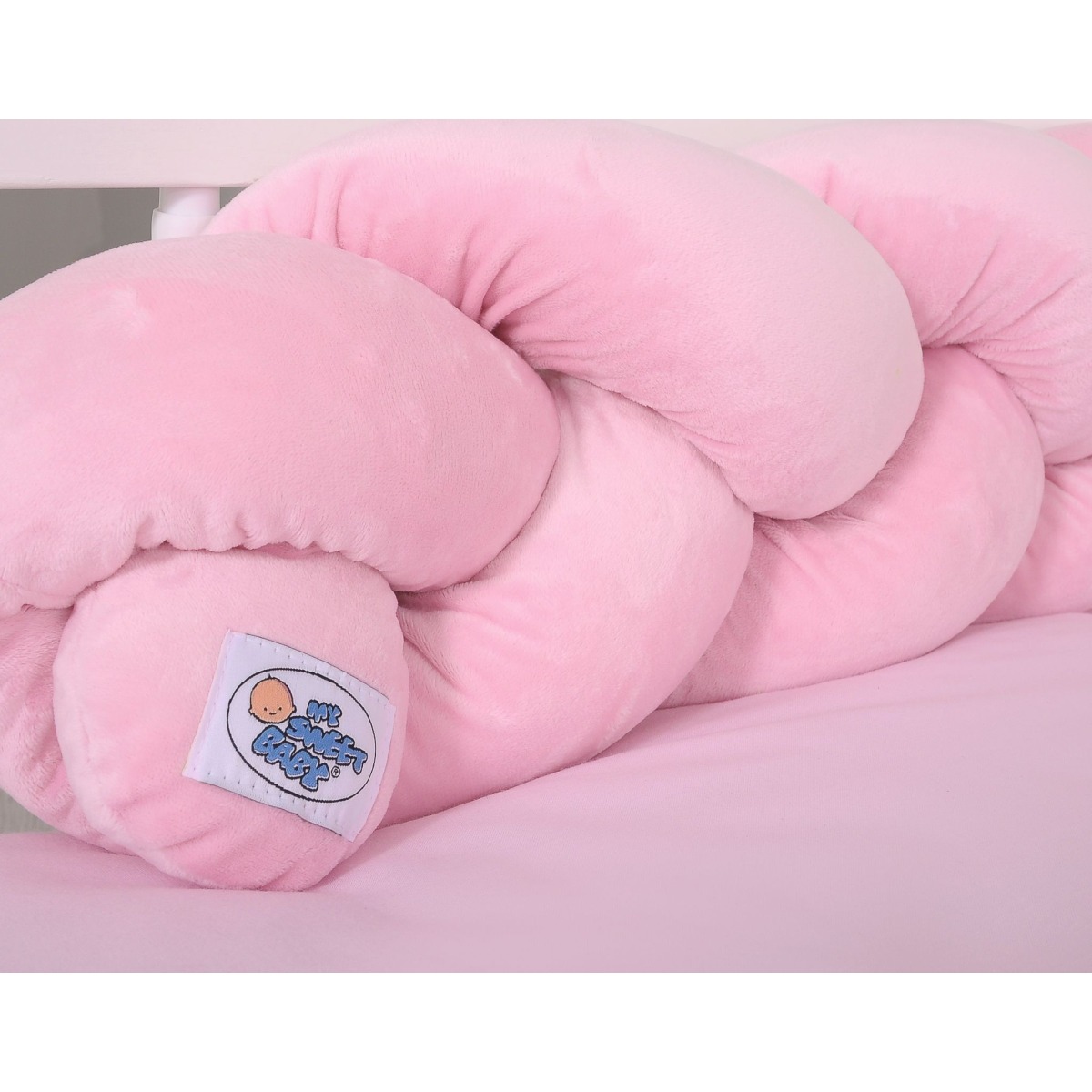 Pīta gultiņas apmale no minky auduma, 180 cm, rozā — Knot Pillow