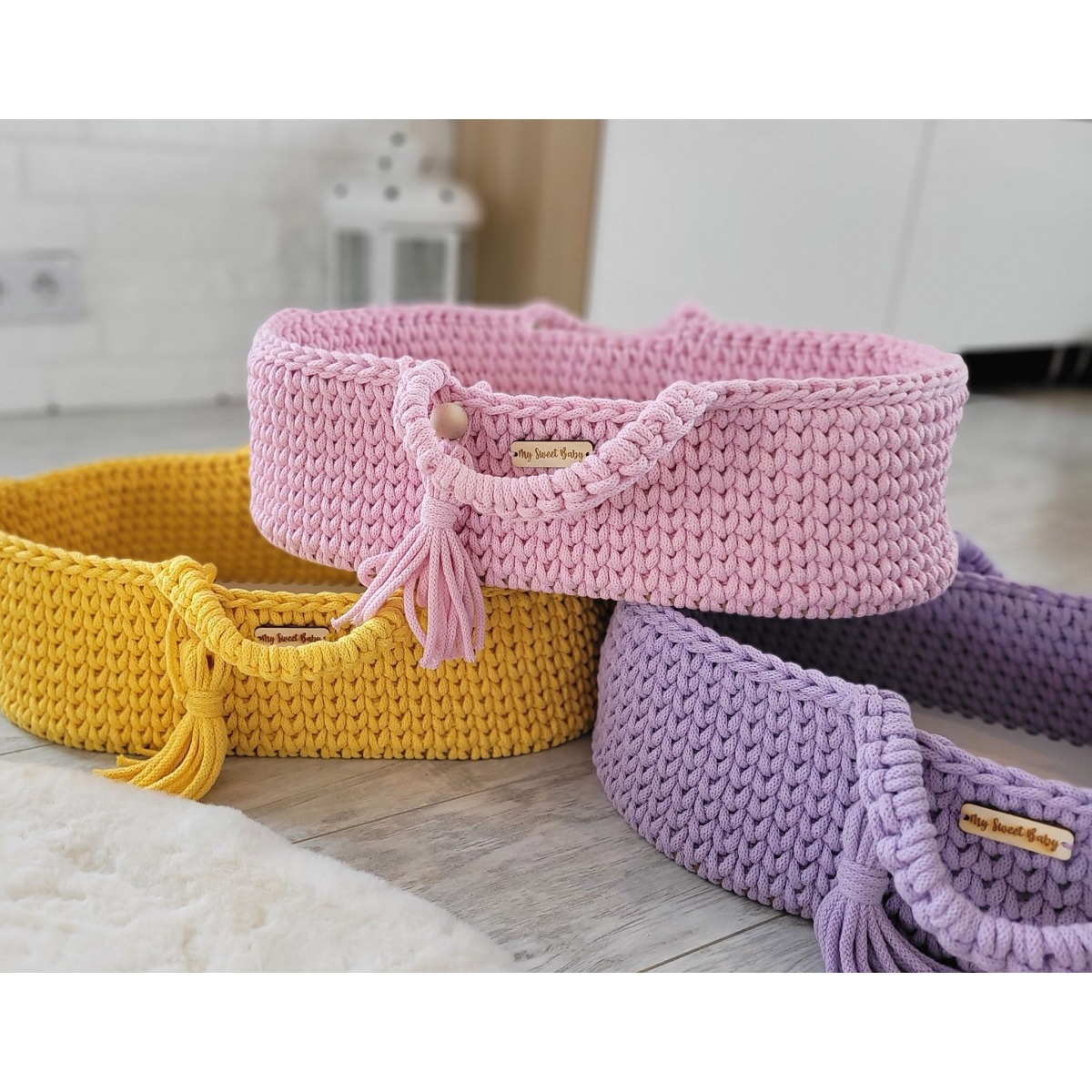 Leļļu Mozus grozs BOHO, kokvilna – violets