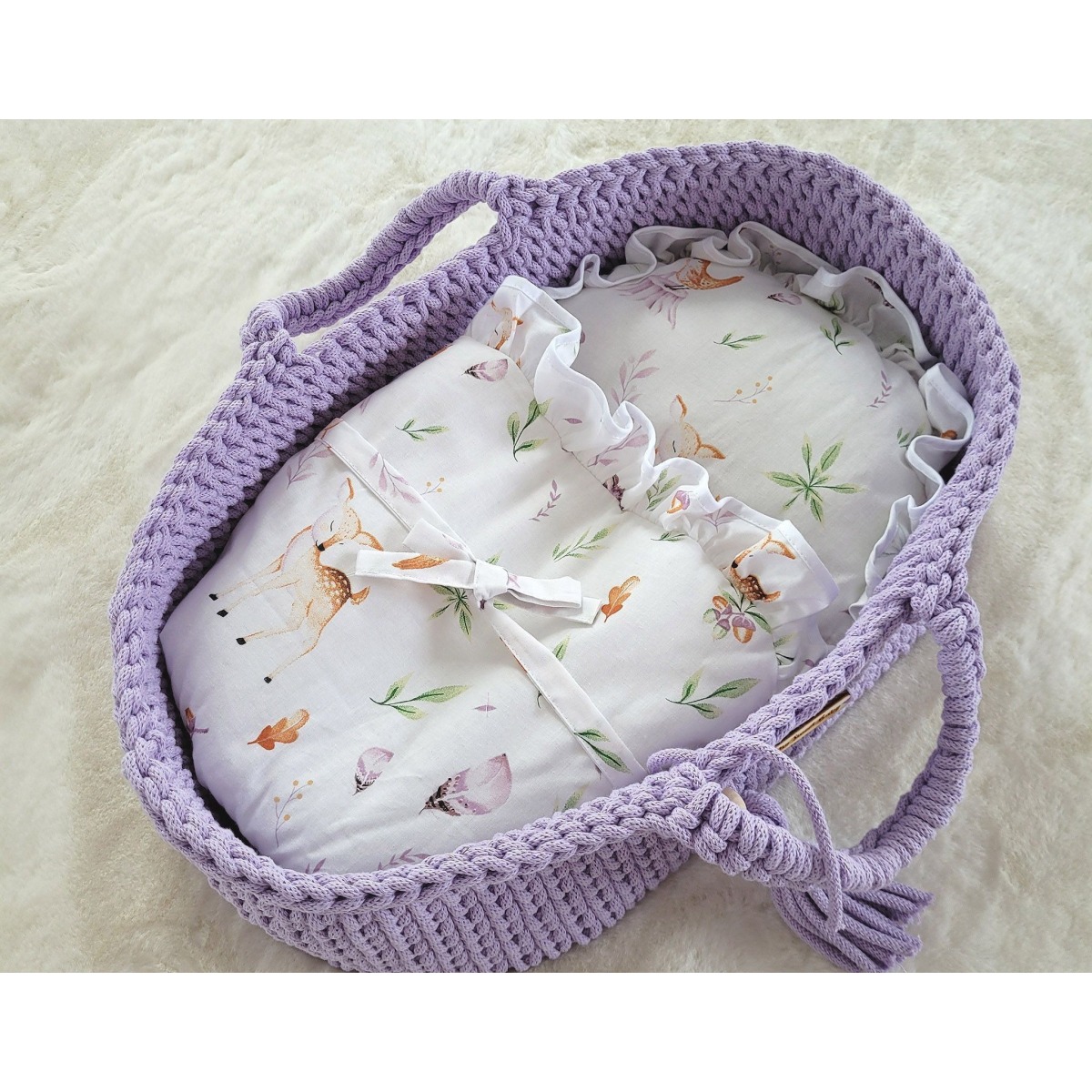 Nuku BOHO leļļu Mozus grozs no kokvilnas — violets