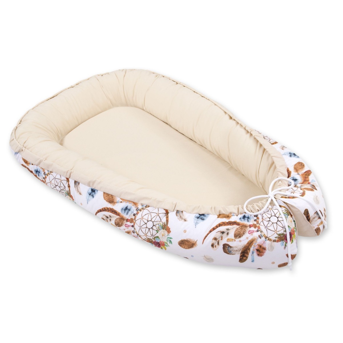 Bobono Premium Cocoon mazuļu ligzdiņa – Dreamcatchers White / Beige