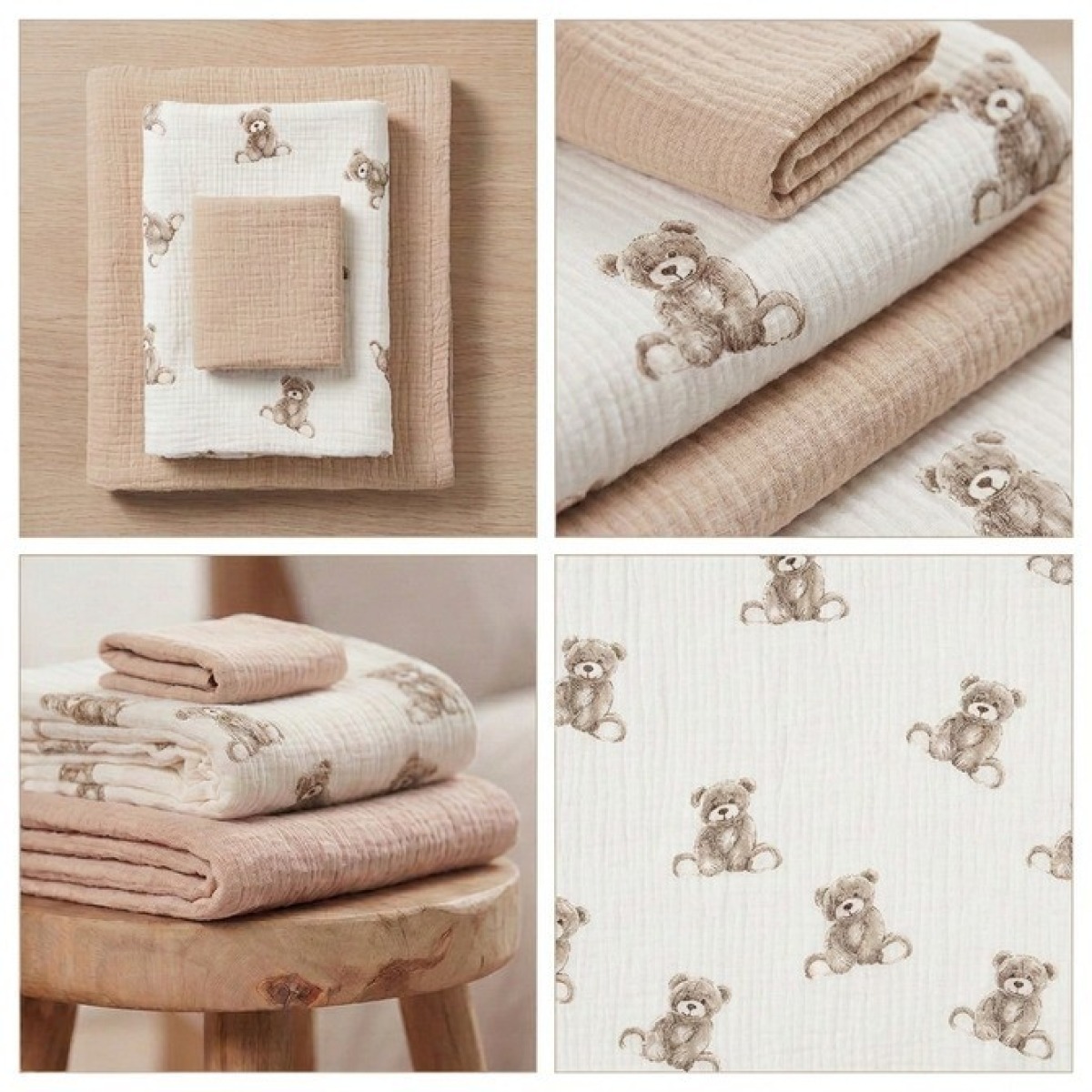 BEEBILAPID TRIO MUSLIIN 120x120, 70x60, 30x35, 3TK TEDDY BEE