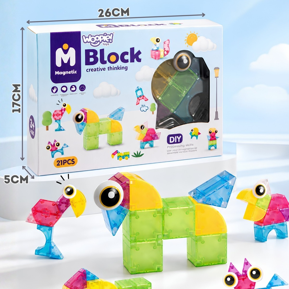 M Block magnētiskais radošais izglītojošais komplekts, 21 gab.