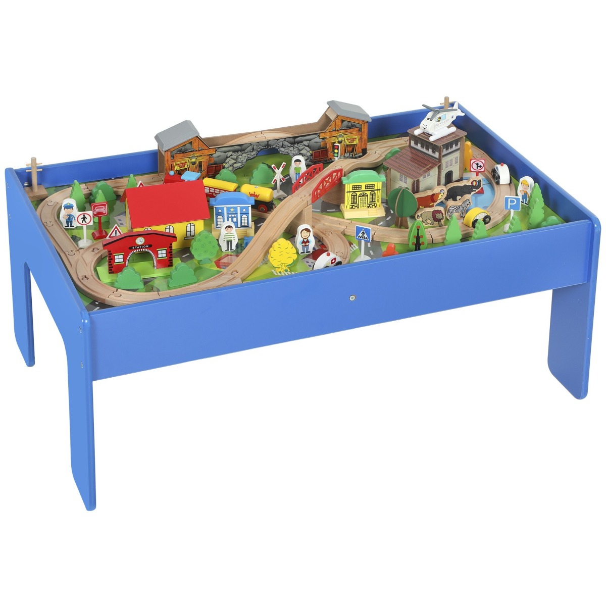 Zils vilcienu galdiņš bērniem ar 108 detaļu komplektu, 98 × 60.5 × 40 cm