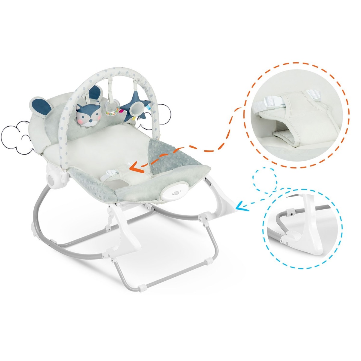 Ricokids šūpuļkrēsls mazulim ar vibrāciju — pelēks