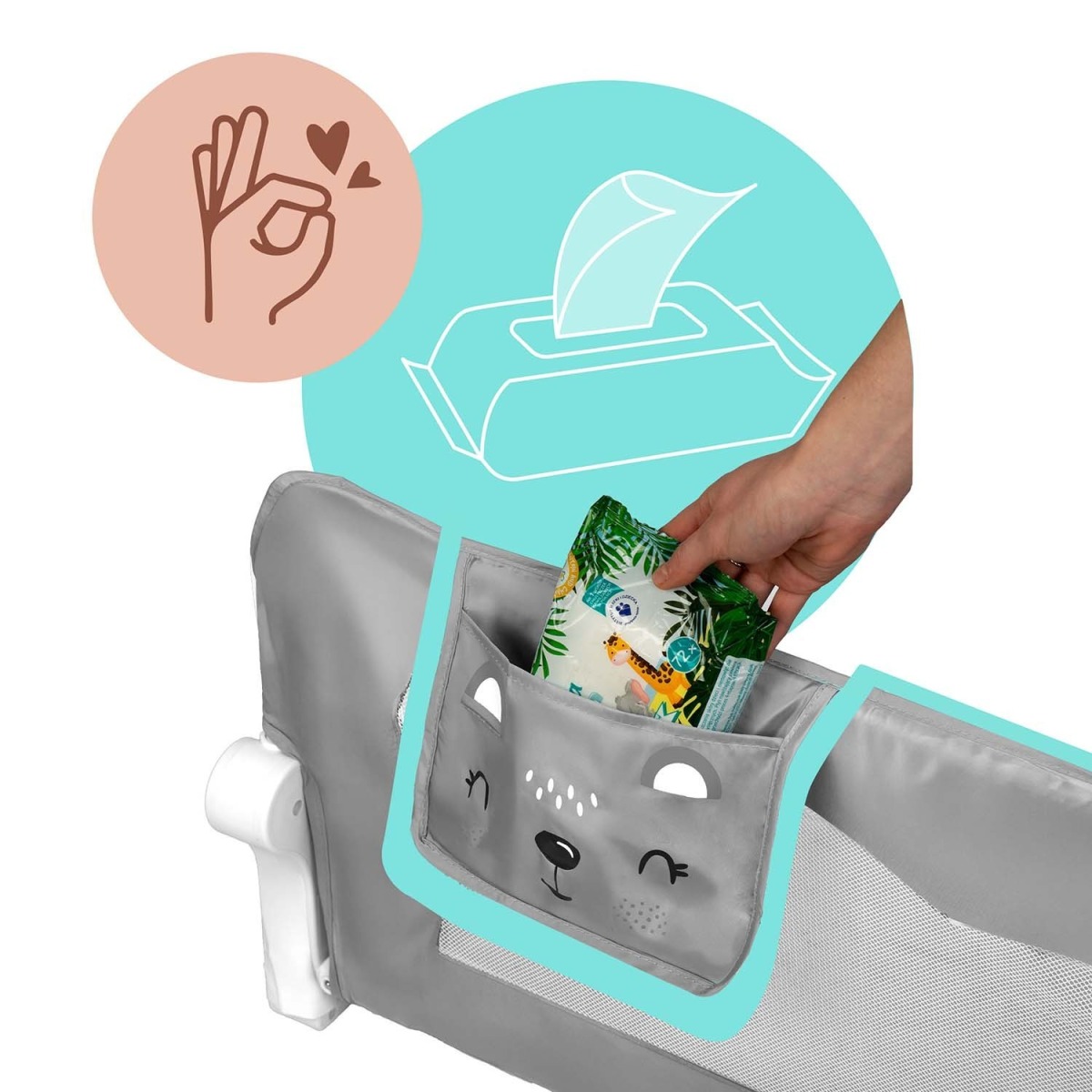 Nukido gultas aizsargbarjera ar drošības vārtiņu fiksatoru, 200 cm, pelēka