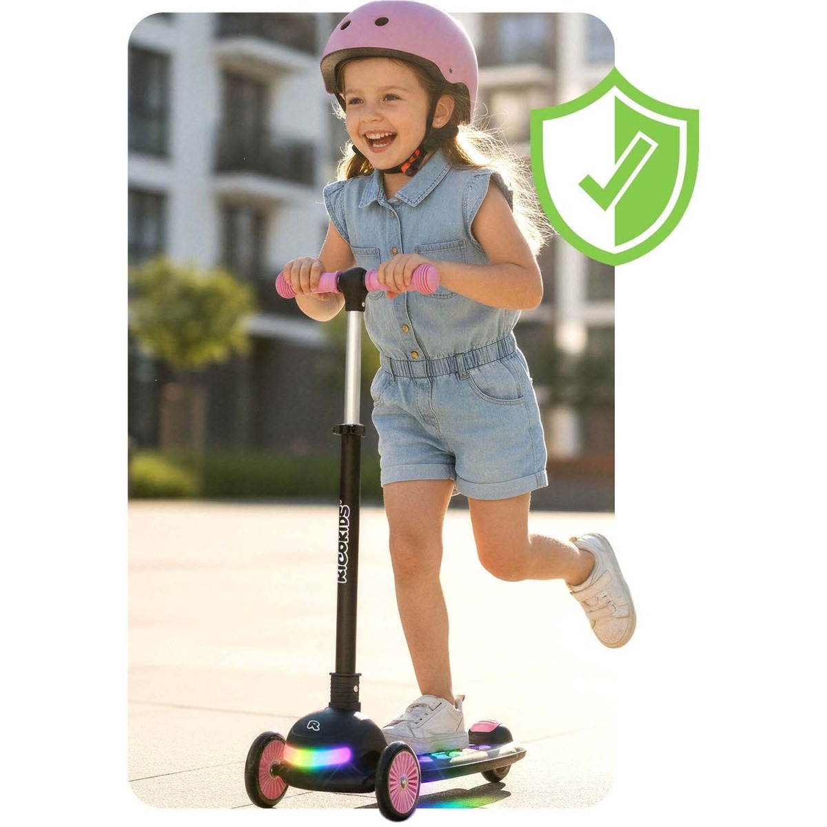 Ricokids Glowi 3-riteņu balansa skrejritenis ar LED gaismām, melns un rozā