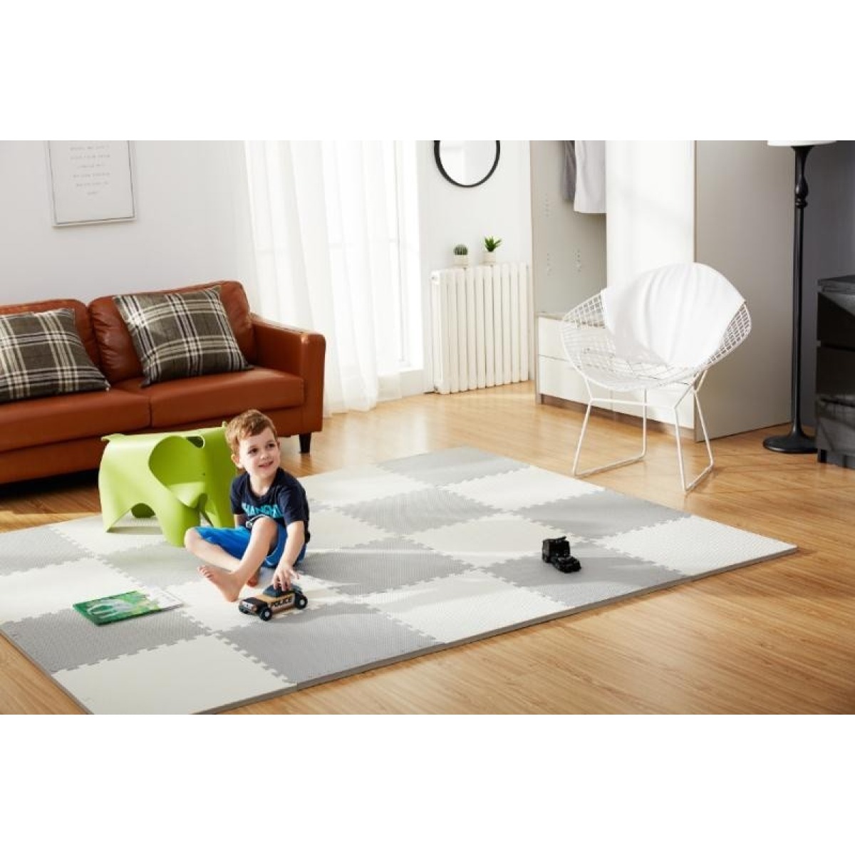 Ricokids putu puzles paklājs 120x120 cm, 4 x 60x60 cm, balts un pelēks