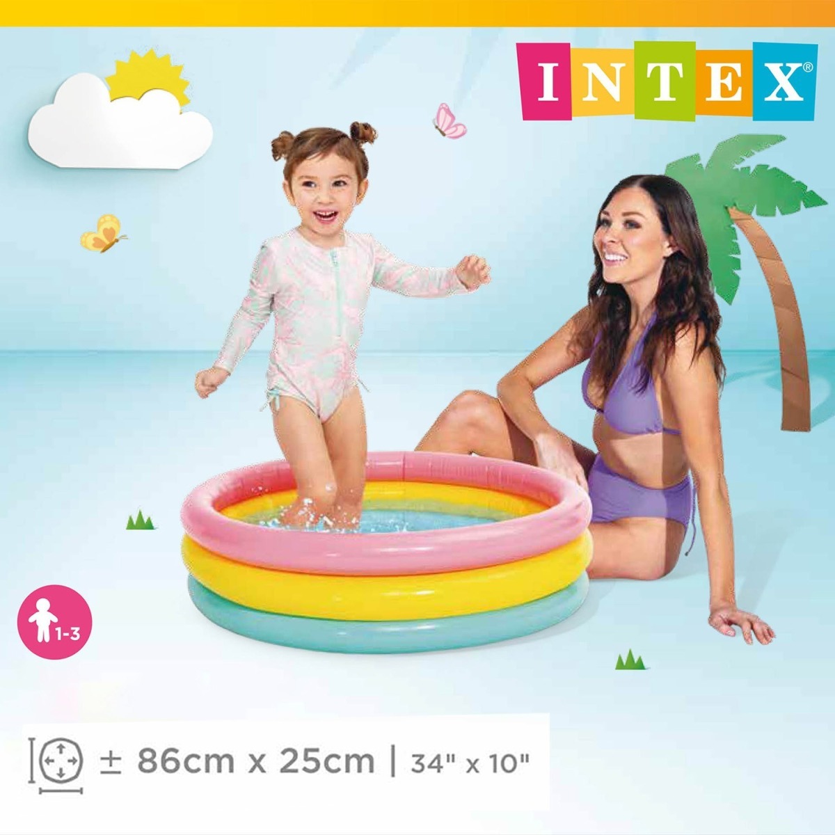 Piepūšamais bērnu baseins, 3 krāsas, 86 x 25 cm INTEX 58924