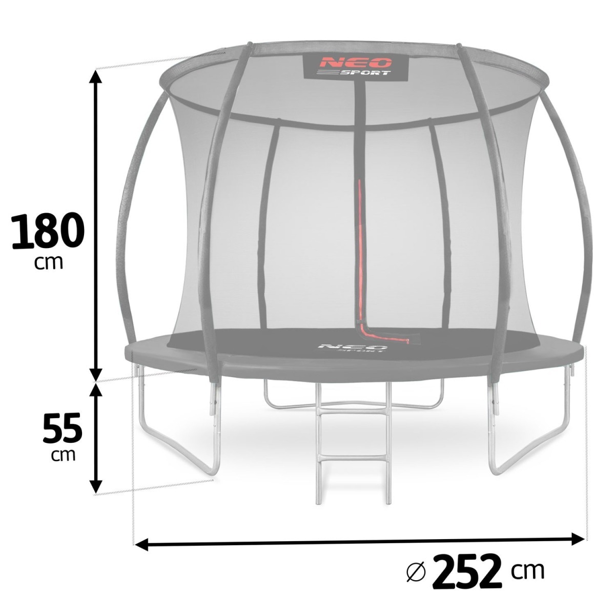 Neo-Sport profilēts batuts, 252 cm, ar iekšējo drošības tīklu