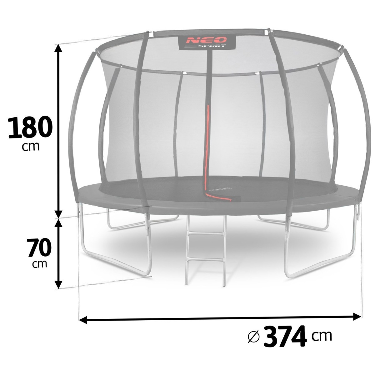 Neo-Sport batuts 374 cm ar iekšējo drošības tīklu, melns