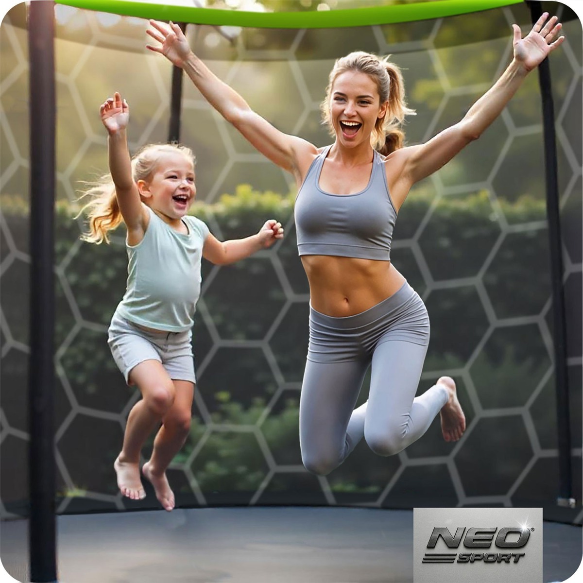 Neo-Sport dārza batuts 252 cm ar iekšējo drošības tīklu, melni zaļš