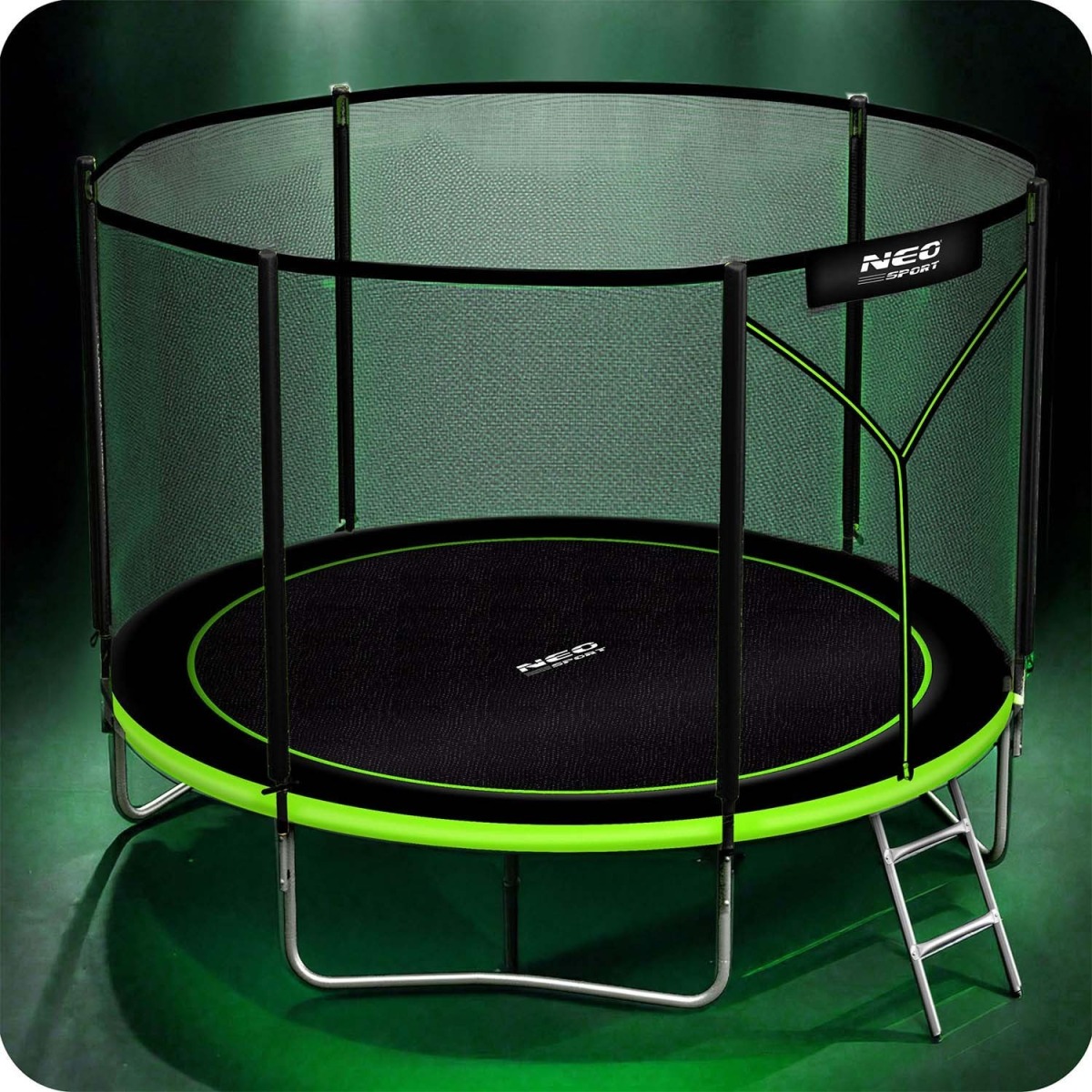 Neo-Sport batuts 312 cm ar ārējo tīklu un kāpnēm