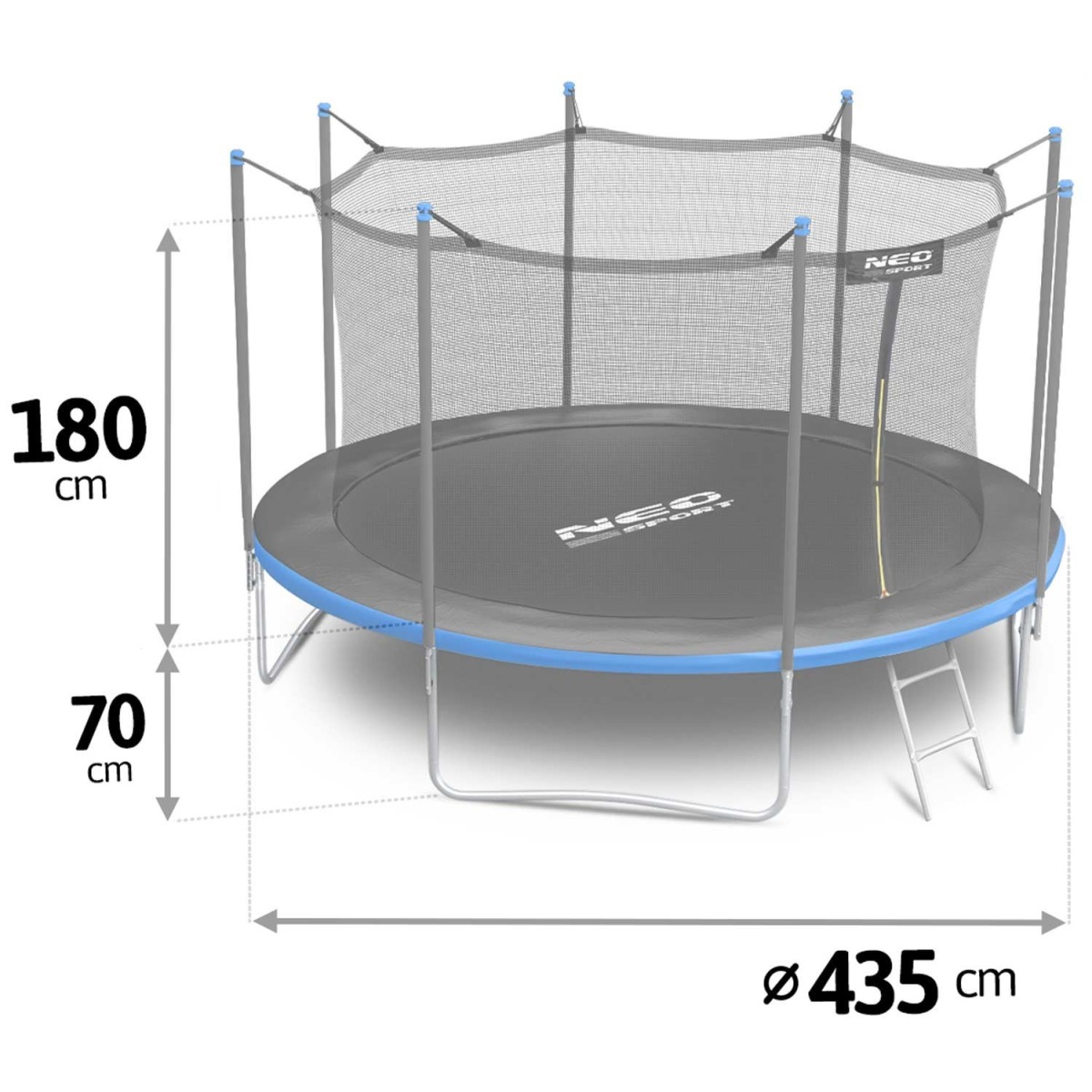 Neo-Sport batuts 435 cm ar iekšējo tīklu un kāpnēm