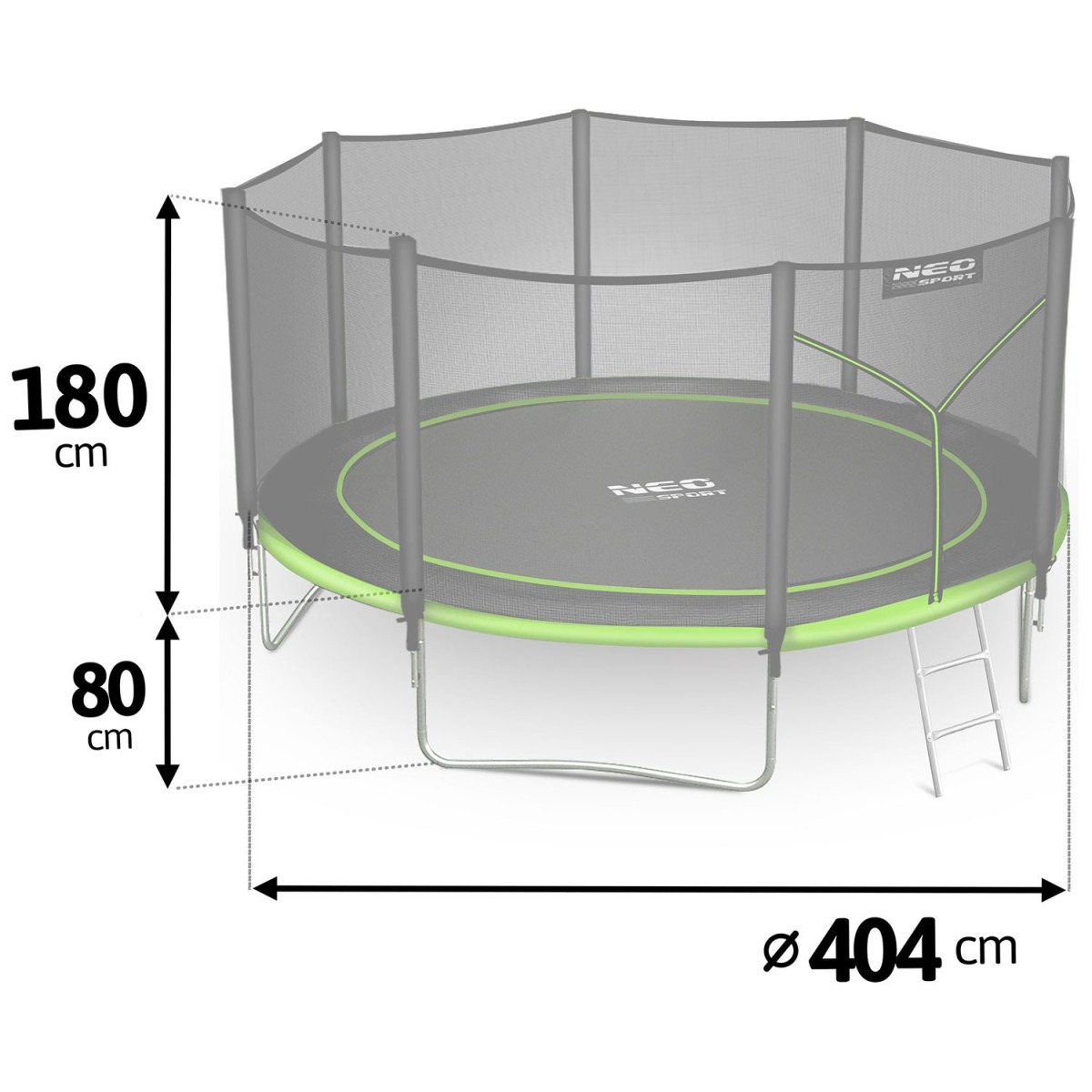 Neo-Sport apaļais batuts 404 cm ar ārējo tīklu un kāpnēm,