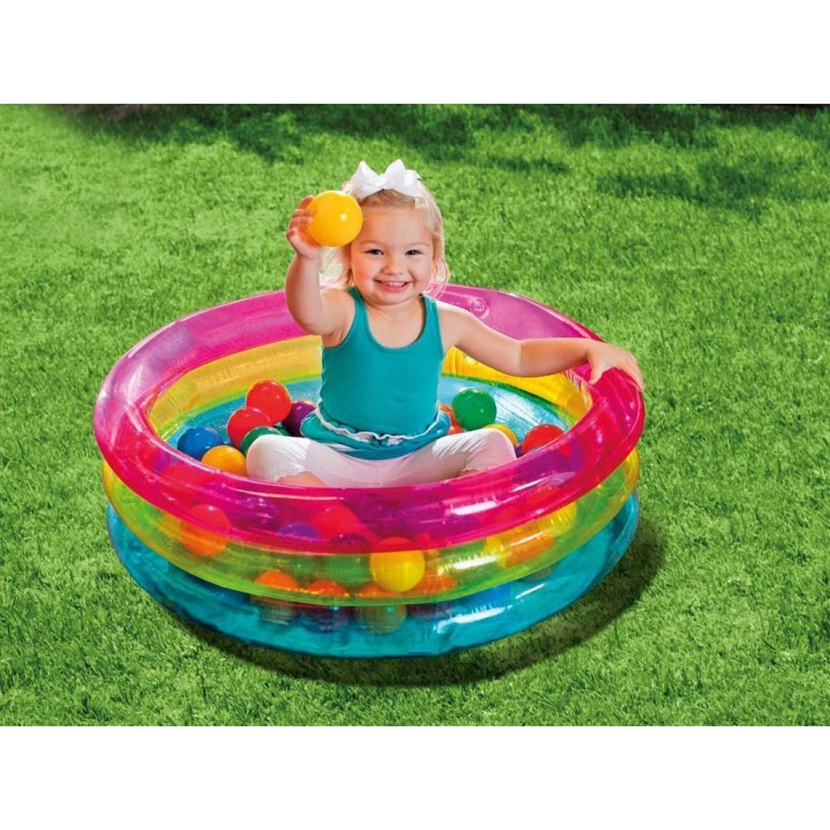 Piepūšams rotaļu baseins ar bumbiņām, INTEX, 86 x 25 cm, rozā/kol