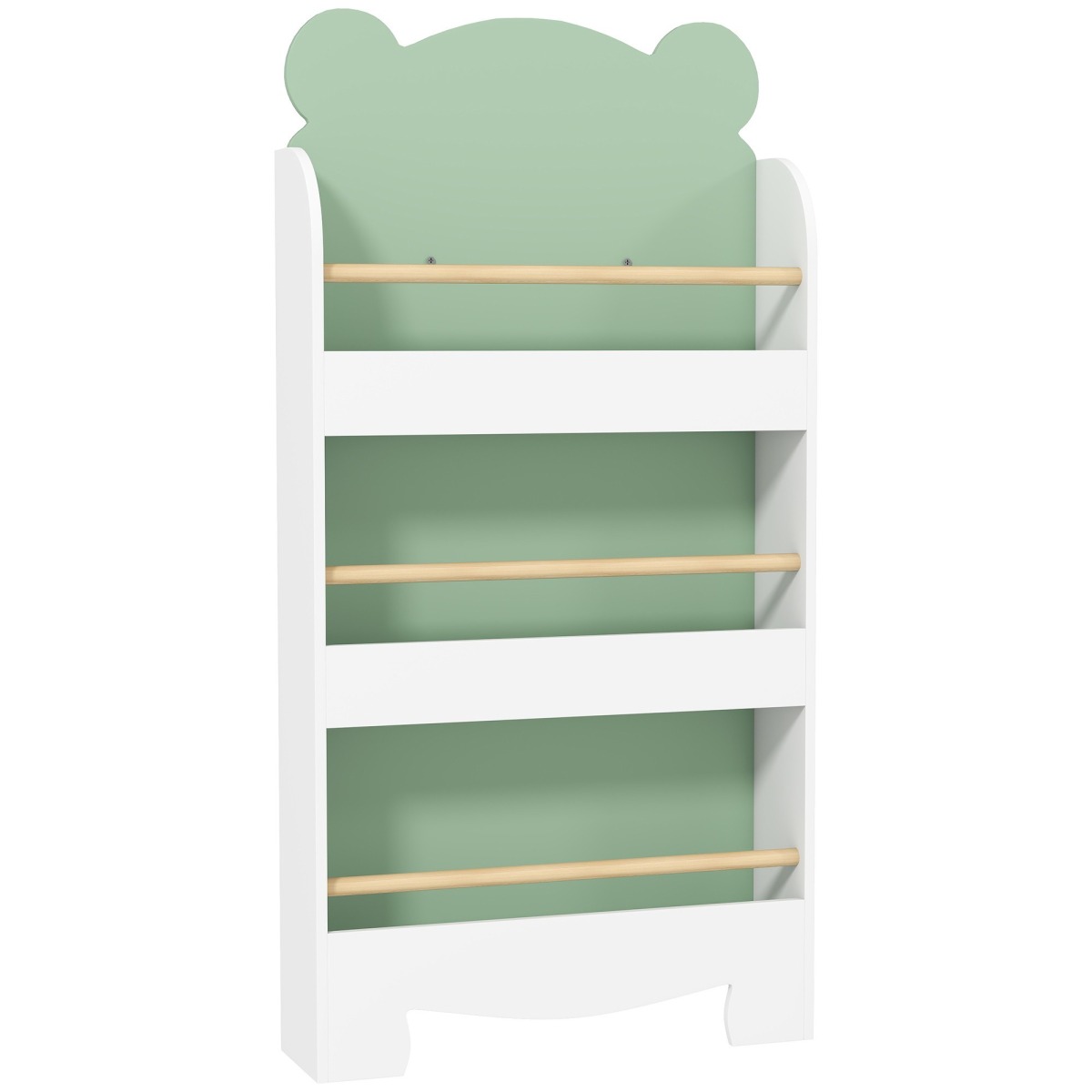 Zaļš 3 līmeņu bērnu grāmatu plaukts lāča formā, 110 cm | MIU Kids