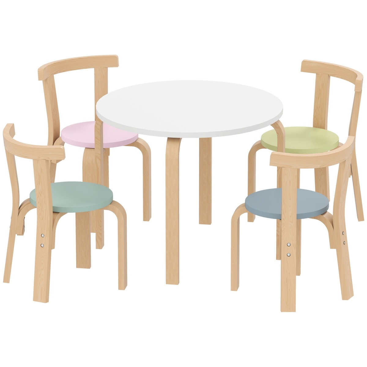 Krāsains masīvkoka bērnu galds un 4 krēsli, 5 daļas | MIU Kids