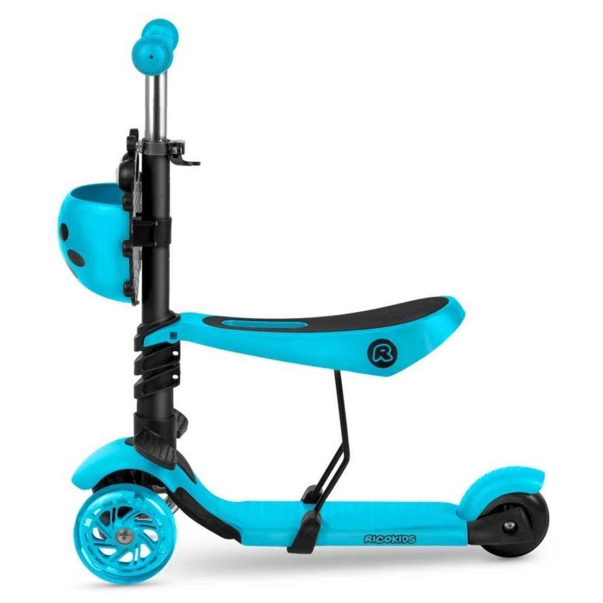 Ricokids Buggy 3 vienā skrejritenis, tirkīzzils — izgaismoti riteņi
