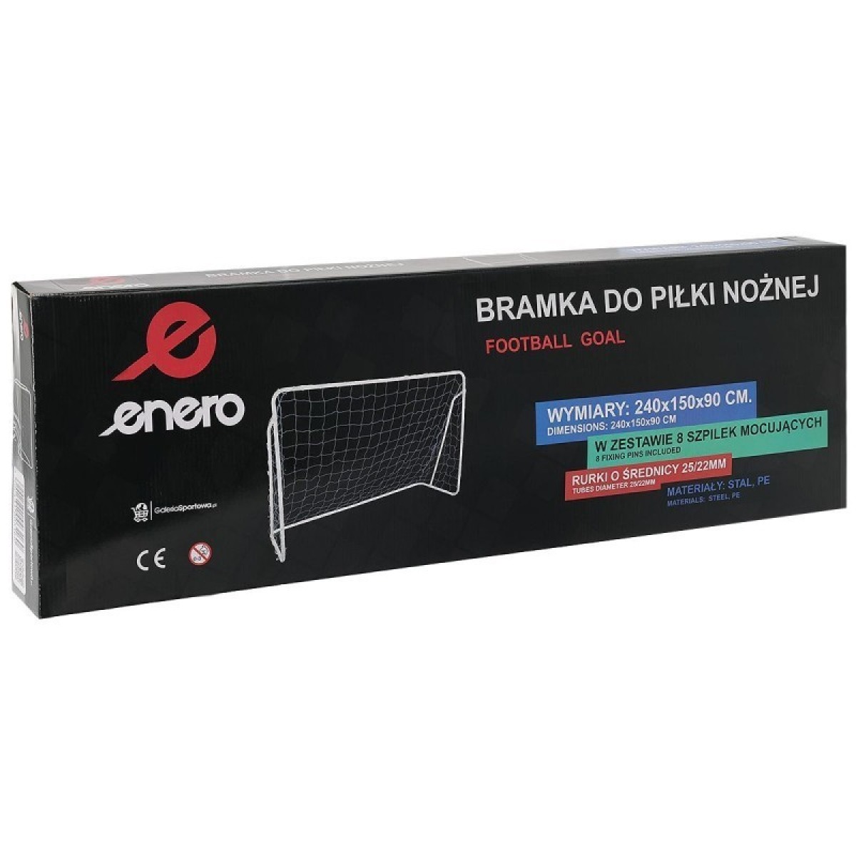 ENERO futbola vārti ar tīklu 240x150x90cm, FI 25 un 22 mm