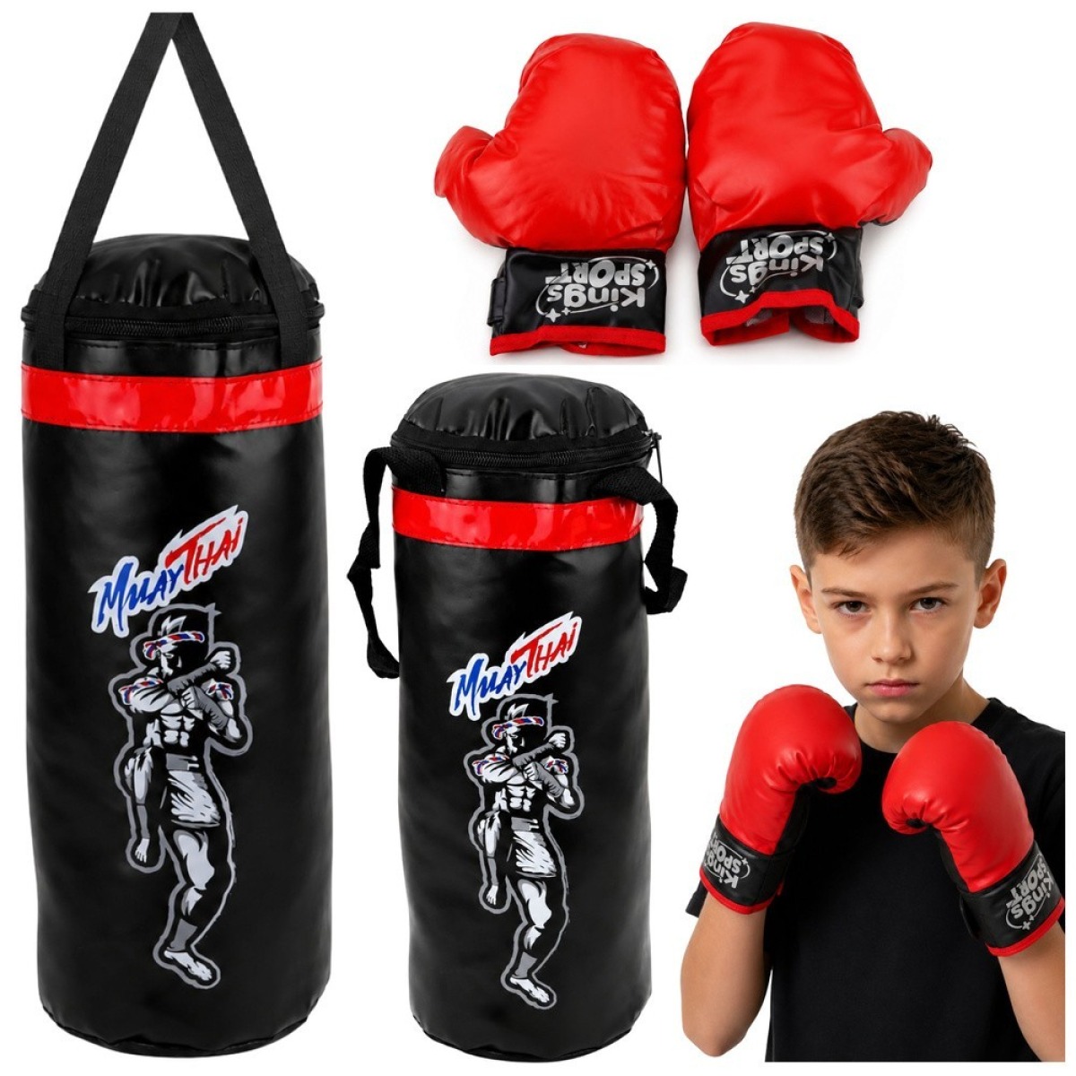 Bērnu Muay Thai poksikoti komplekt kinnastega, 65 × 22 cm, L