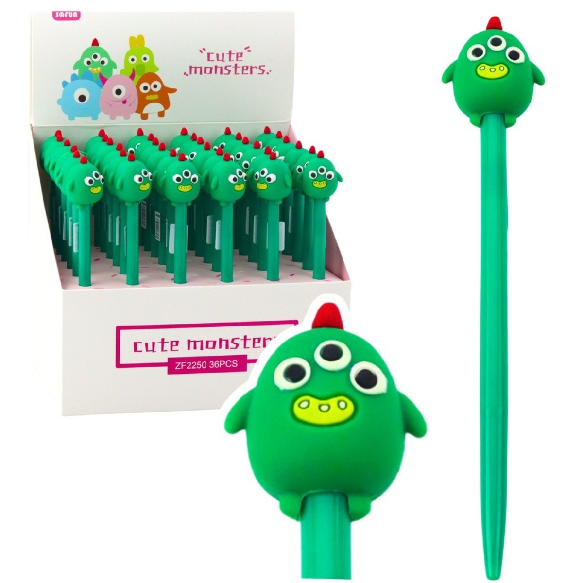 Zaļa želejas pildspalva ar zilu tinti, 17 cm, 0.5 mm