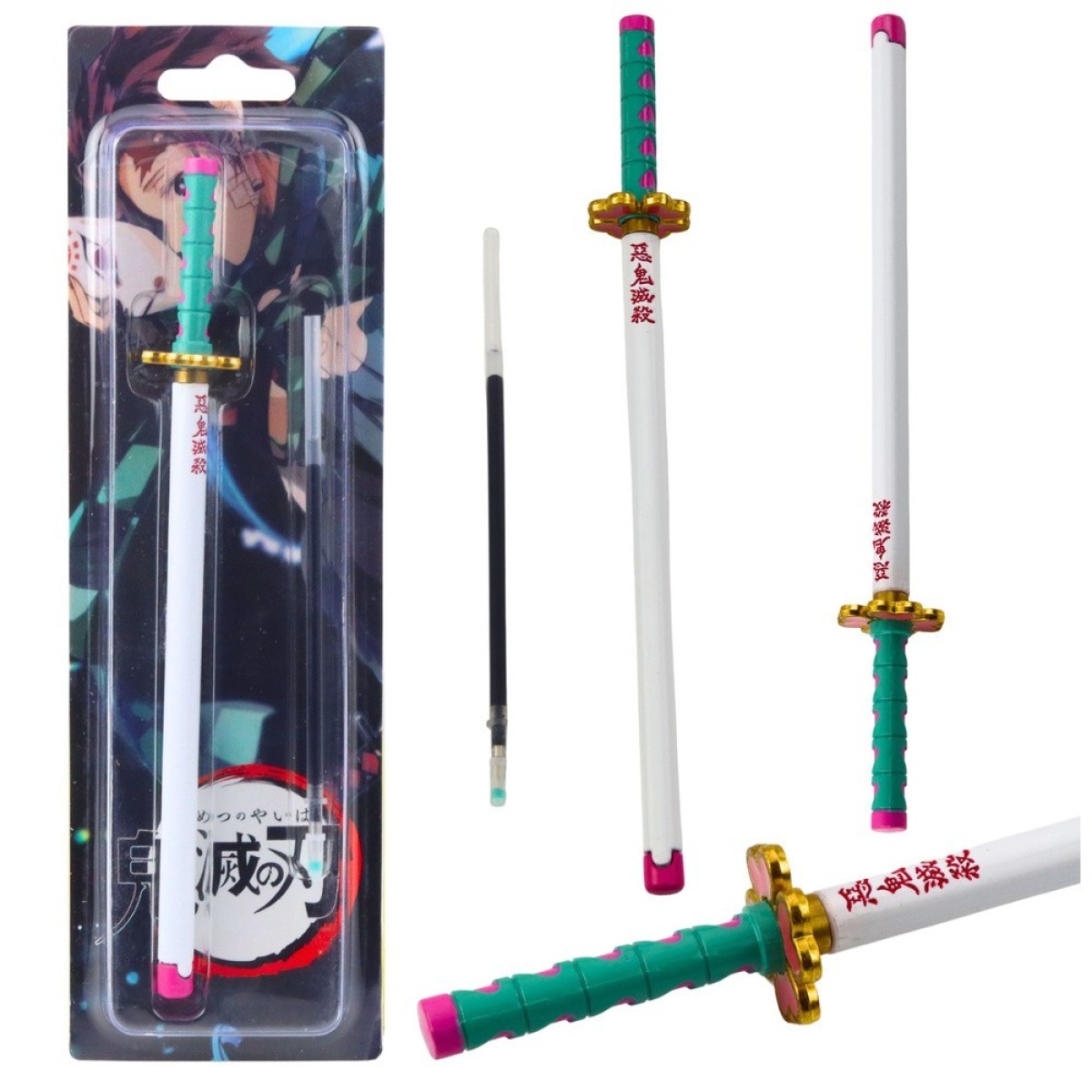 Anime-katana metallist pastapliiats, türkiissinine käepideme