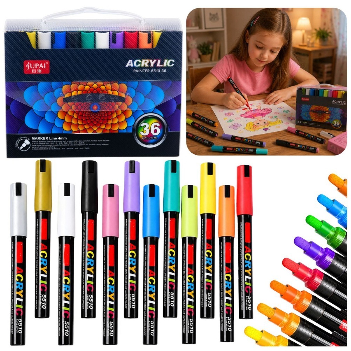 Akrüülmarkerite komplekt ümbrises, 36 tk