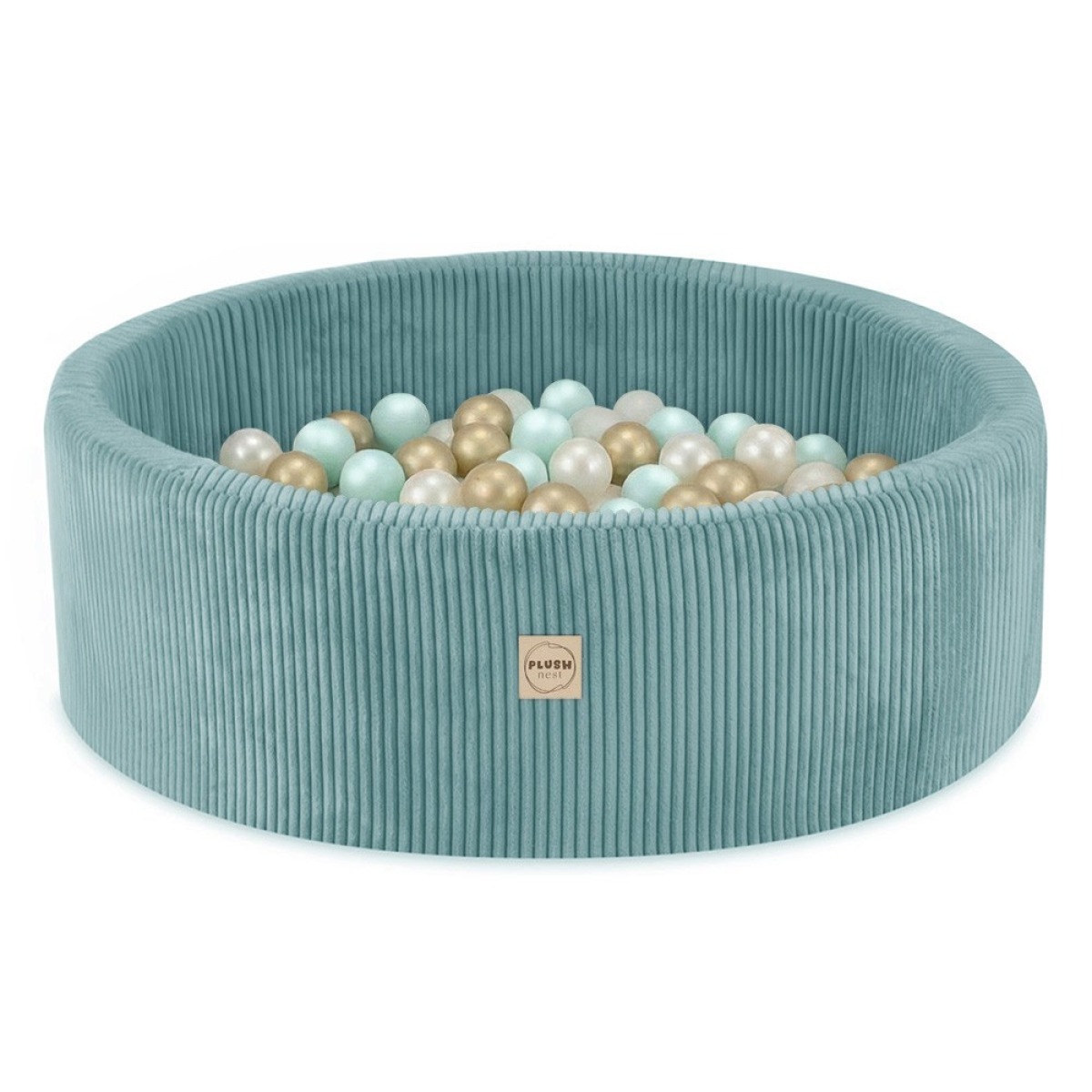 PLUSH NEST apaļais samta bumbu baseins 90x30 cm + 200 bumbas – zils