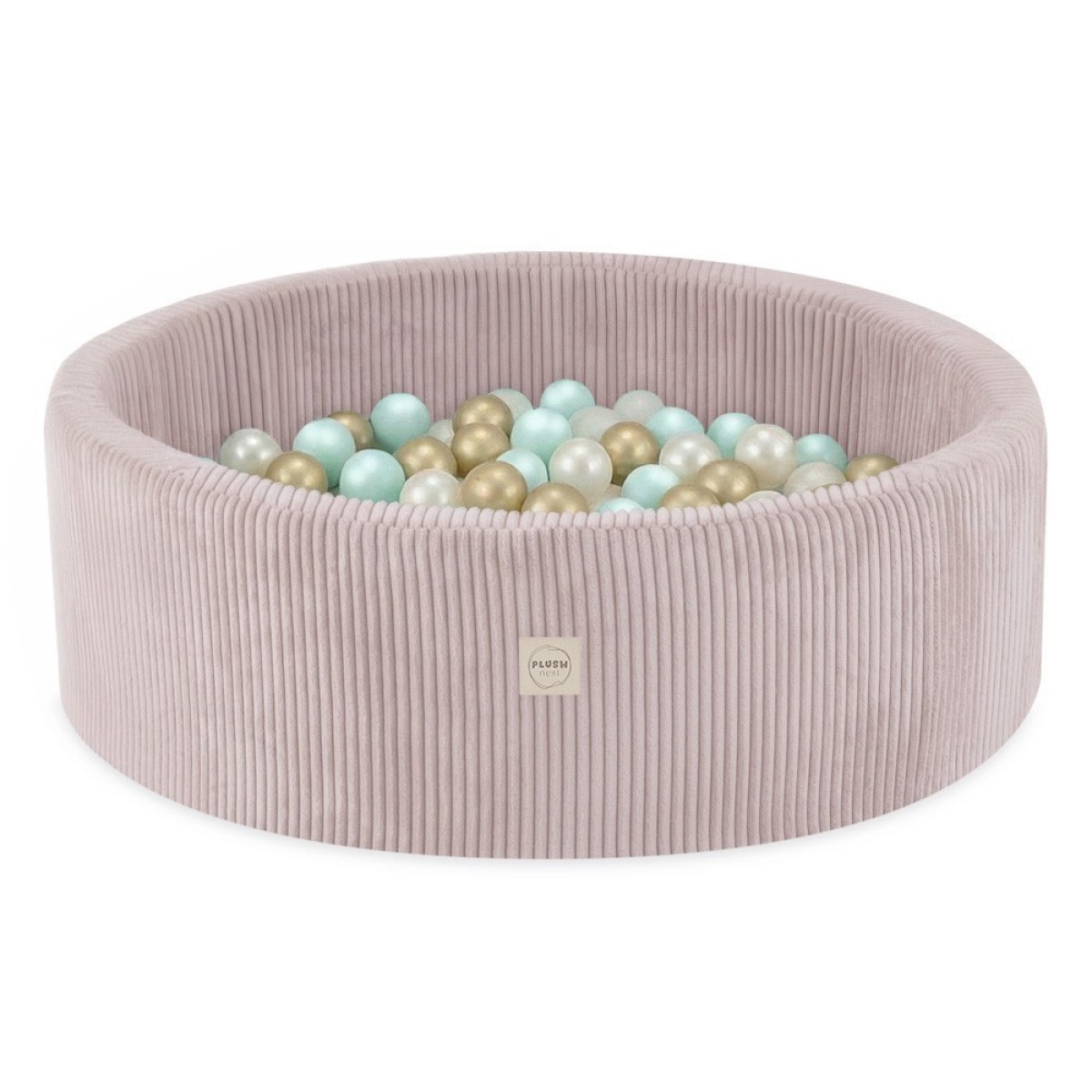 PLUSH NEST apaļš bumbiņu baseins no samta, 90x30 cm + 200 bumbiņas – gaiši rozā