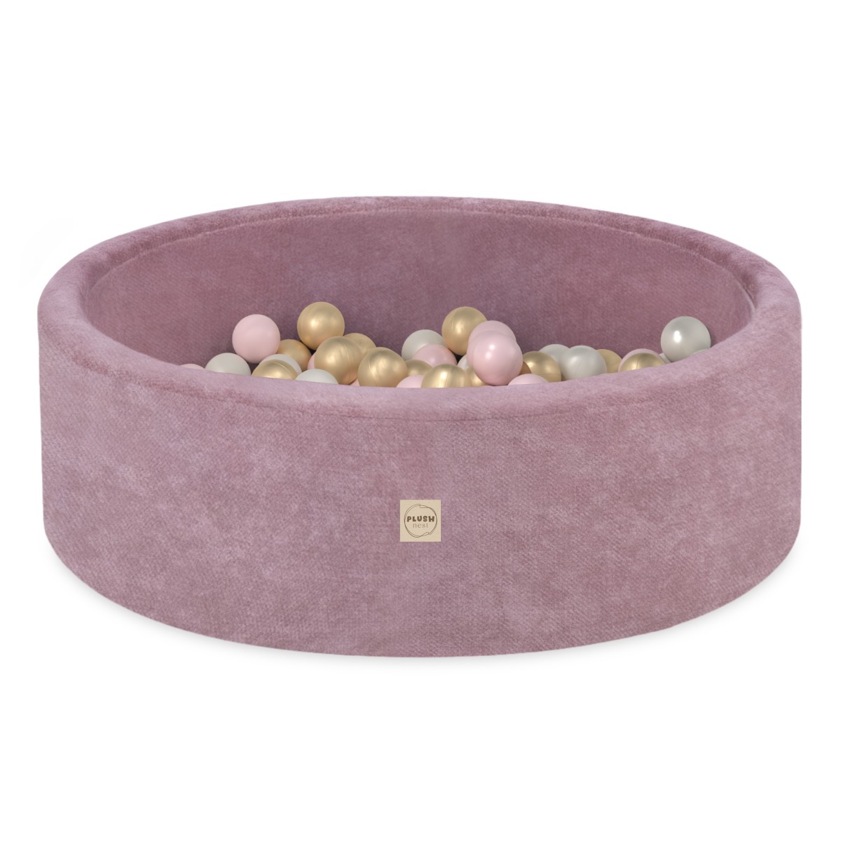 PLUSH NEST apaļš samta bumbiņu baseins 90x30 cm ar 200 bumbiņām — rozā