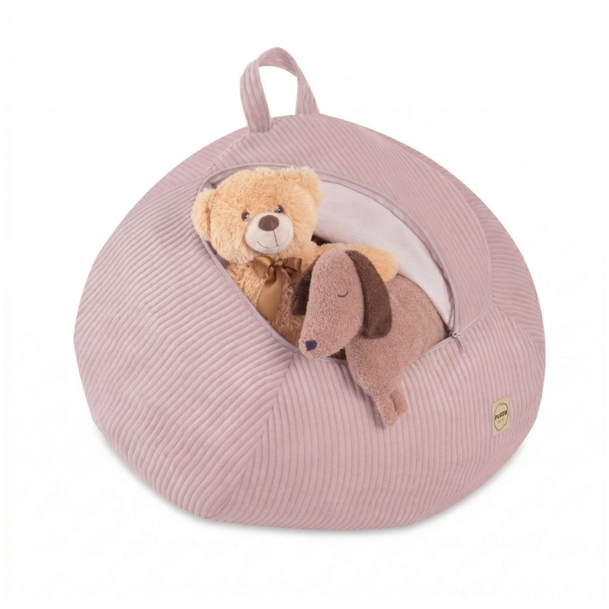 PLUSH NEST rotaļlietu uzglabāšanas pufs, gaiši rozā, premium samts